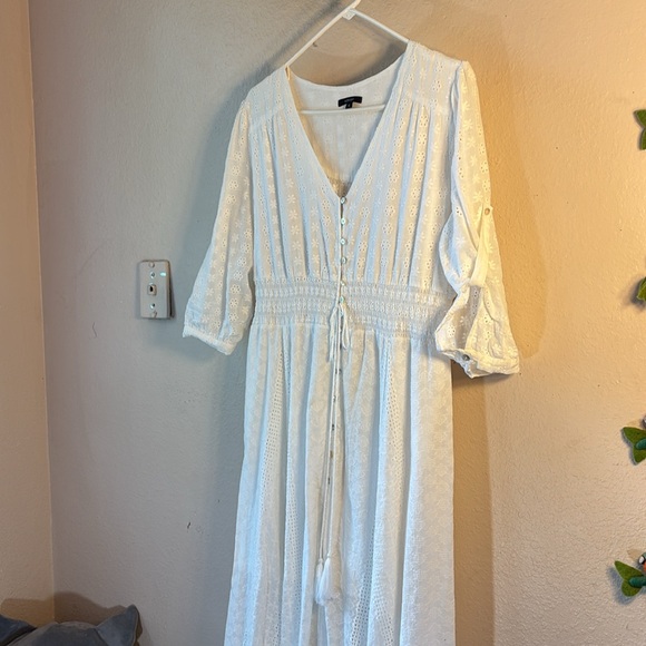 Floryday White cotton, summer Maxi Dress with white string, tassels, and buttons - Picture 2 of 8